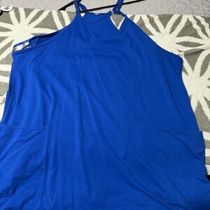 Blue Sleeveless Top with Pockets